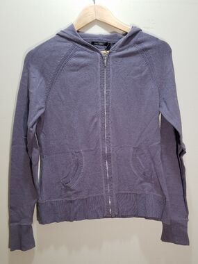 Daisy Fuentes Women's Medium Purple Knit Zip Sweater Hooded Lightweight Y2K